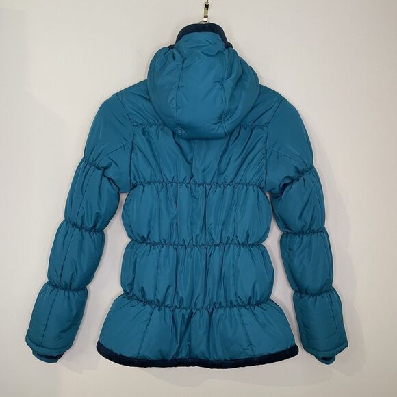 Lands End Fleece Lined Puffer Coat Hooded Jacket Full Zip Blue  Girl's Large 14 - Picture 8 of 8